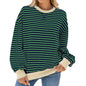Striped Round Neck Contrast Color Long Sleeve