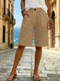 Women Faux Cotton Linen Shorts Summer Casual Everyday Mid Rise Solid Color Shorts