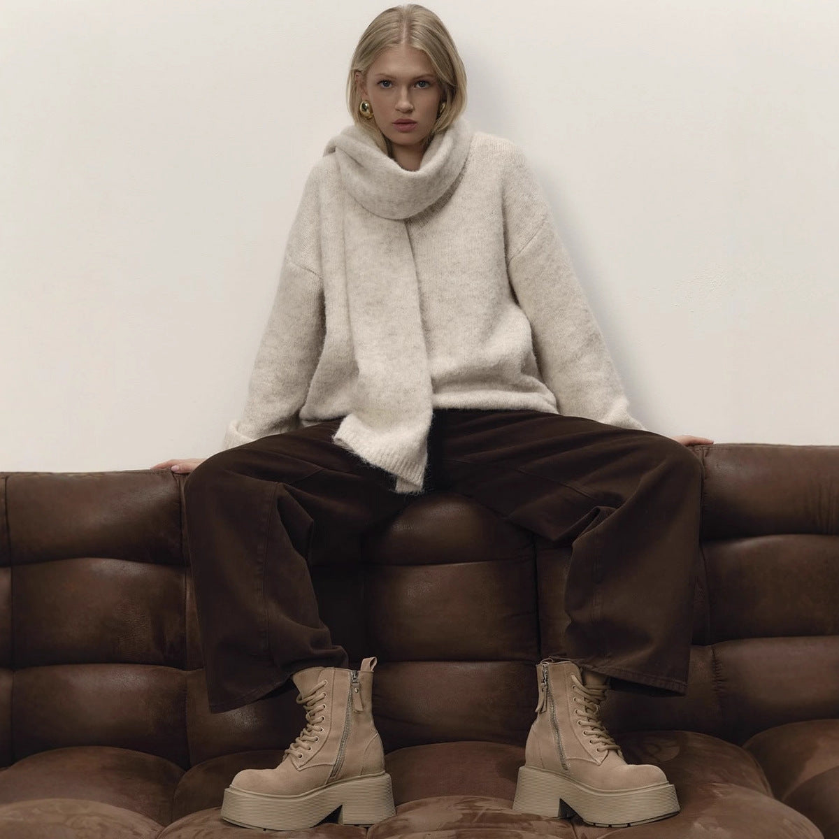 Loose Lazy Soft Wool Sweater Scarf Set