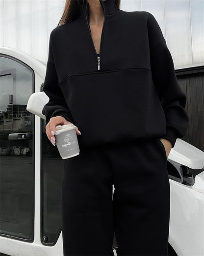 Half-Zipped Collar Two-Piece Set