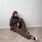 High Neck Split Wool & Knitted Trousers Two-Piece Set