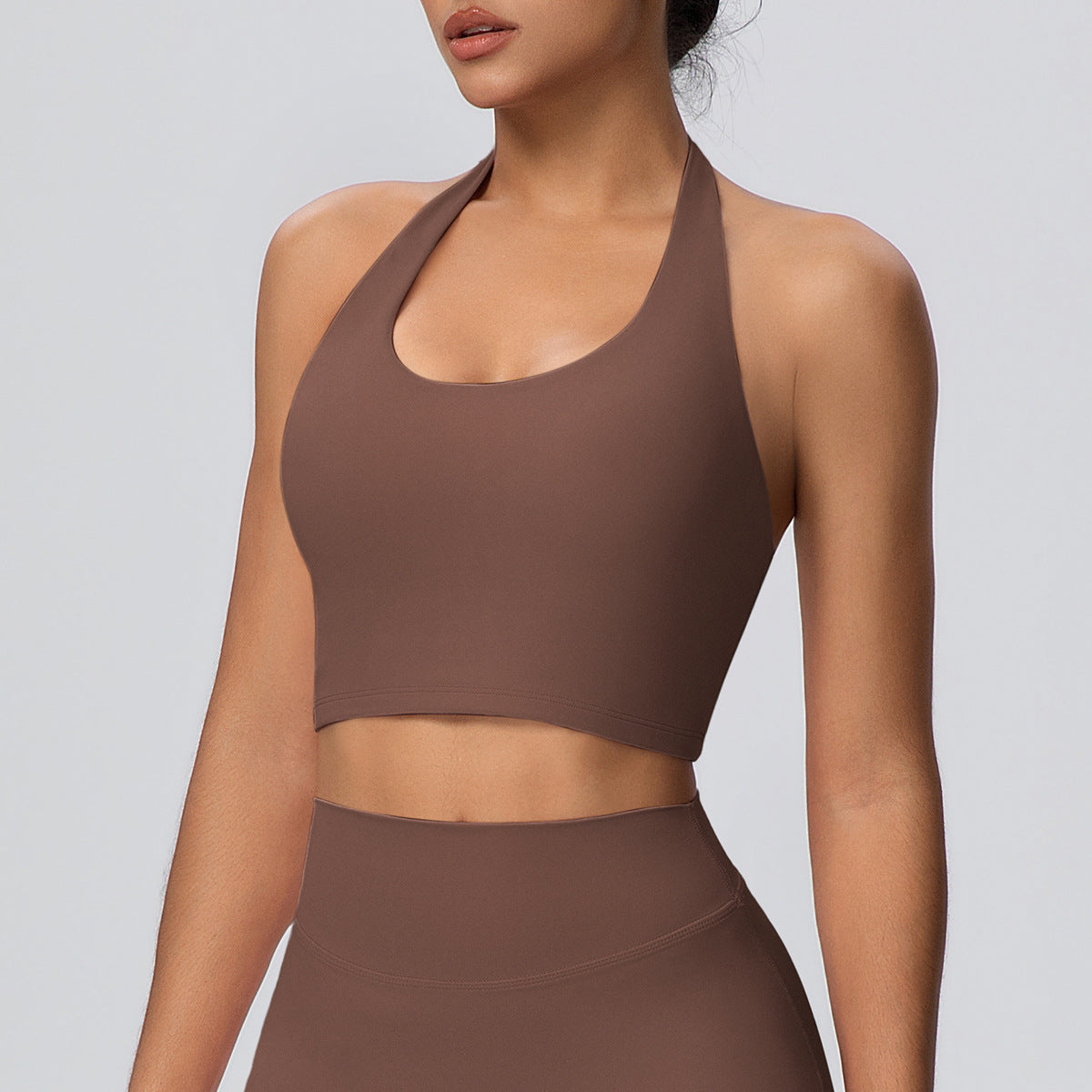 Solid Color Halter Nude Feel Vest Top Chest Pad Sports Bra Underwear