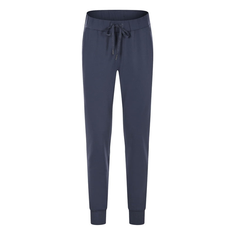 Elastic Lace-up Waist Simple Straight Cropped Pants