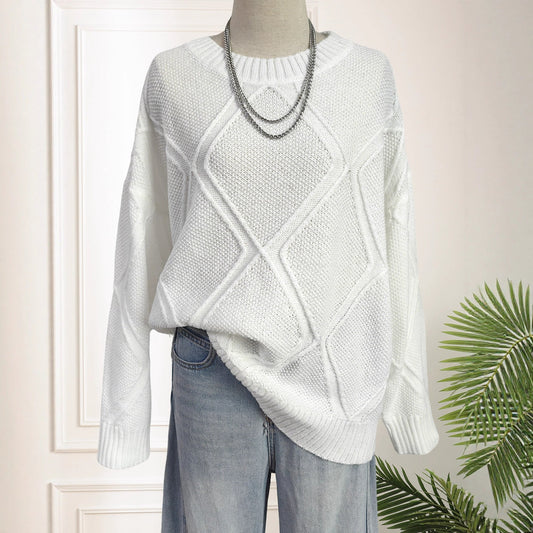 Loose Diamond Plaid Jacquard Idle Casual Sweater