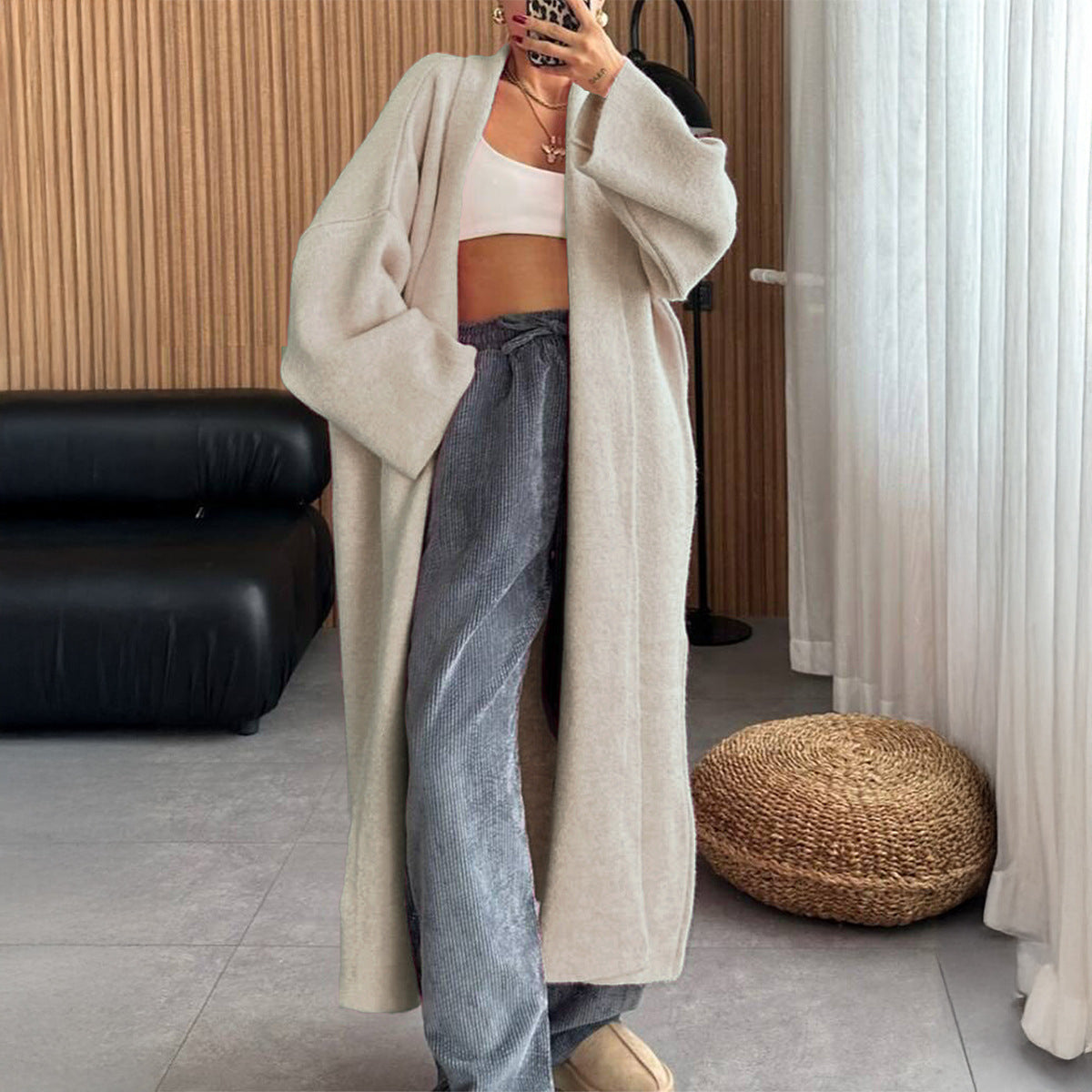 Long Sleeve Wool Overcoat Sweaters