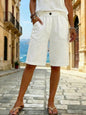 Women Faux Cotton Linen Shorts Summer Casual Everyday Mid Rise Solid Color Shorts