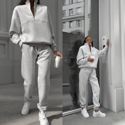 Half-Zipped Collar Two-Piece Set