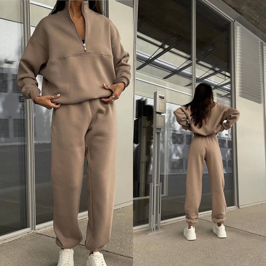 Half-Zipped Collar Two-Piece Set