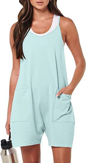 Casual Pocket Spaghetti Straps Knitted Shorts Jumpsuit