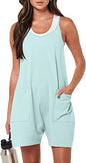 Casual Pocket Spaghetti Straps Knitted Shorts Jumpsuit