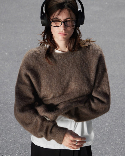 Loose Long Wool Alpaca Round Neck Sweater
