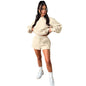 Solid Color Long-Sleeved Hooded Casual Shorts Two-Piece Set