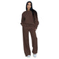 Solid Color Round Neck Long Sleeve Wide Leg Pants Suit