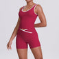 Cross High Top Contrast Backless Nude Feel Sleeveless Shorts Two-Piece