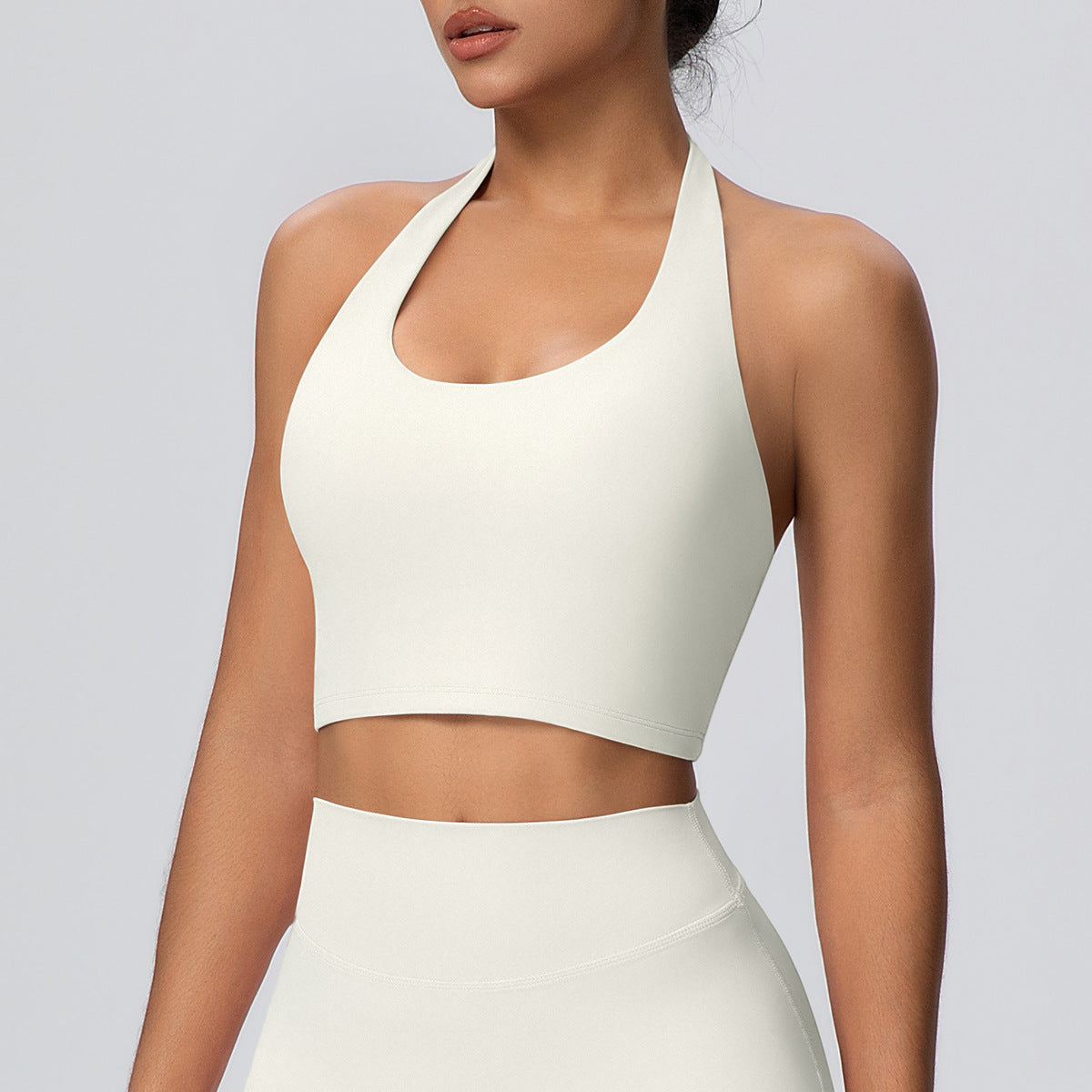 Solid Color Halter Nude Feel Vest Top Chest Pad Sports Bra Underwear