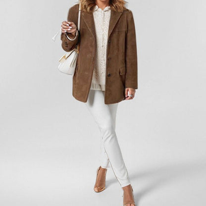 Elegant Retro Brown Loose Long Sleeve Blazer