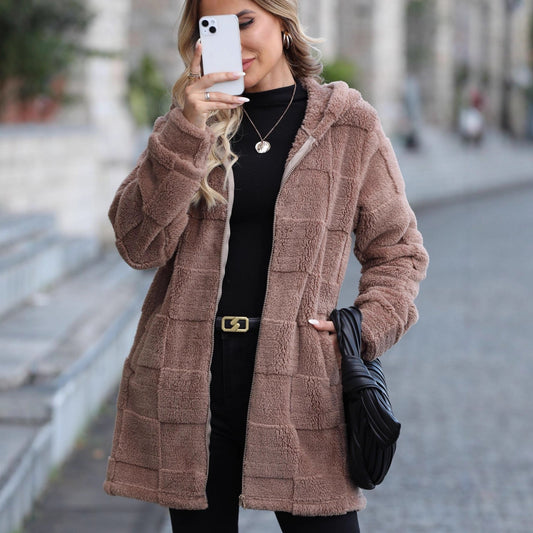 Loose Hooded Long Cardigan Plush Coat