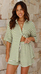 Casual Five Quarter Sleeve Striped Two-Piece Set