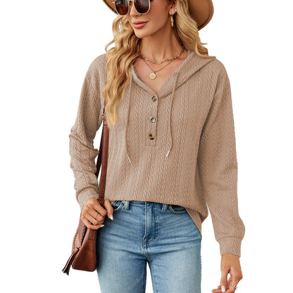 Solid Color Hooded Button Long Sleeve