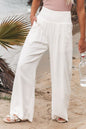 Cotton Linen Elastic Waist Wide Leg Pants