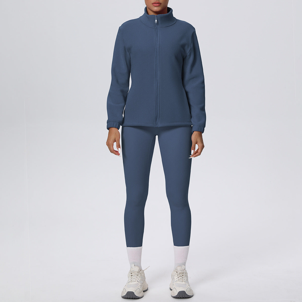 Skinny High Waist Hip Lift Nude Feel & Long Sleeve Zipper Fleece Padded Coat Two-Piece Suit