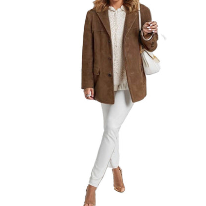 Elegant Retro Brown Loose Long Sleeve Blazer