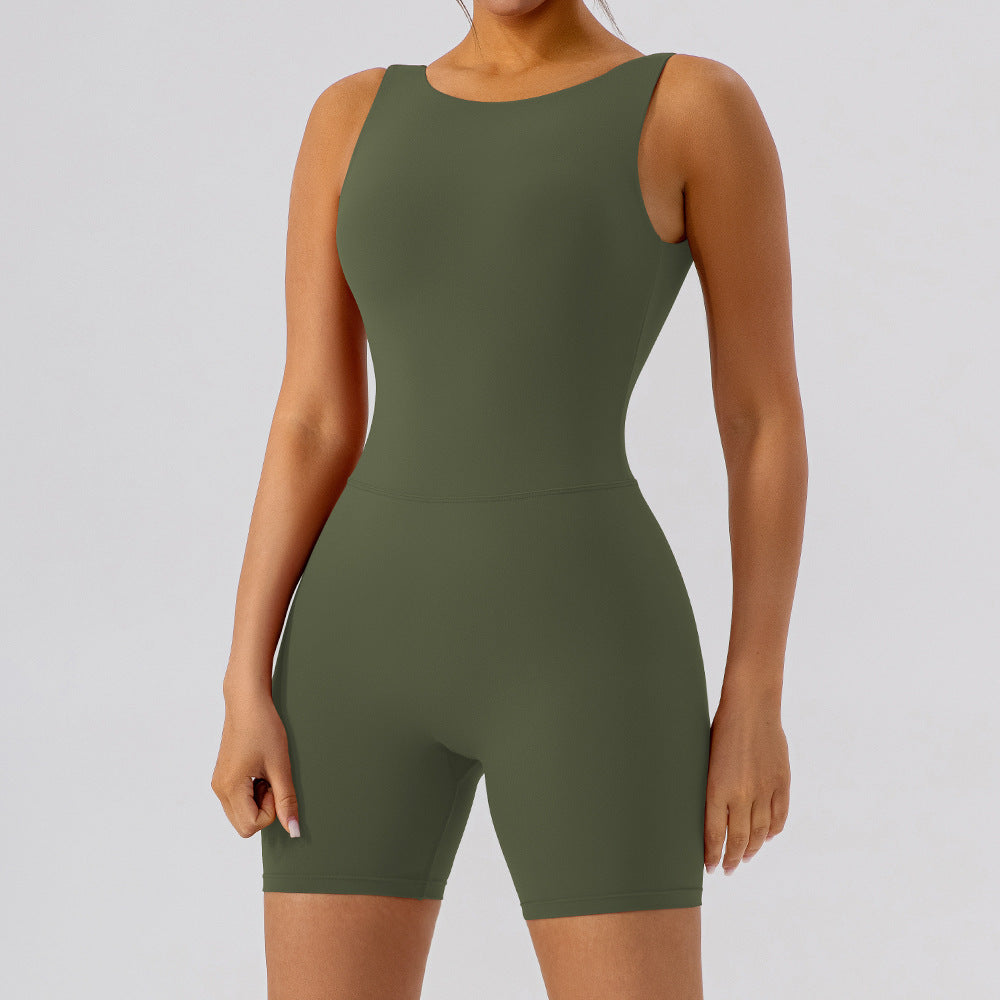 Nude Feel Hollow Cutout Tight Hip Lifting Shorts Jumpsuit