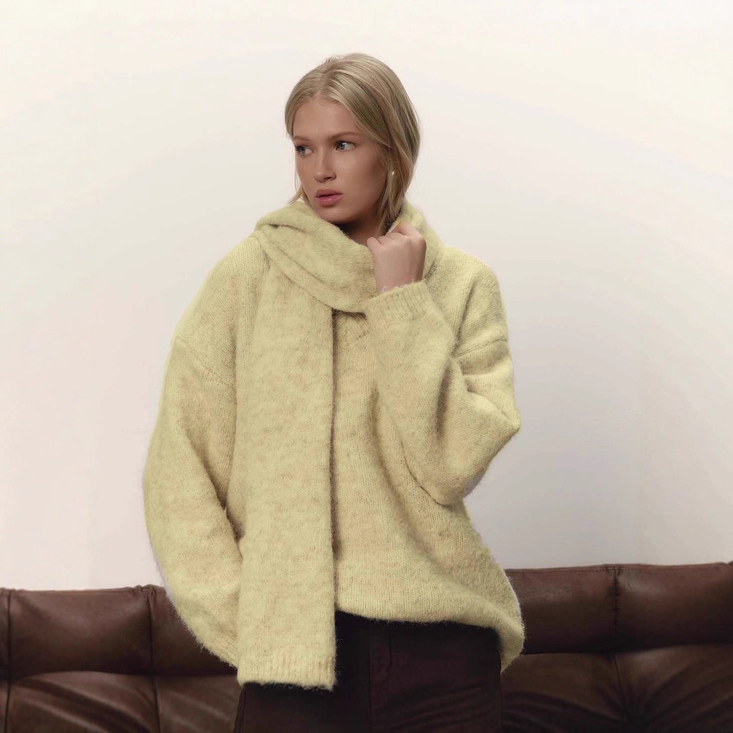 Loose Lazy Soft Wool Sweater Scarf Set