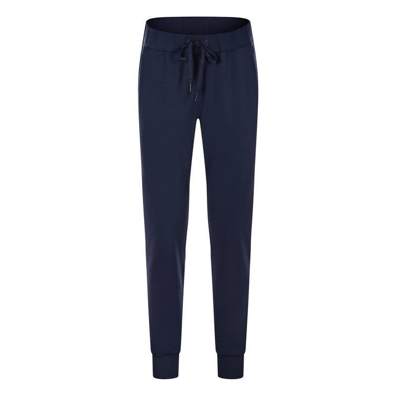 Elastic Lace-up Waist Simple Straight Cropped Pants