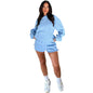 Solid Color Long-Sleeved Hooded Casual Shorts Two-Piece Set