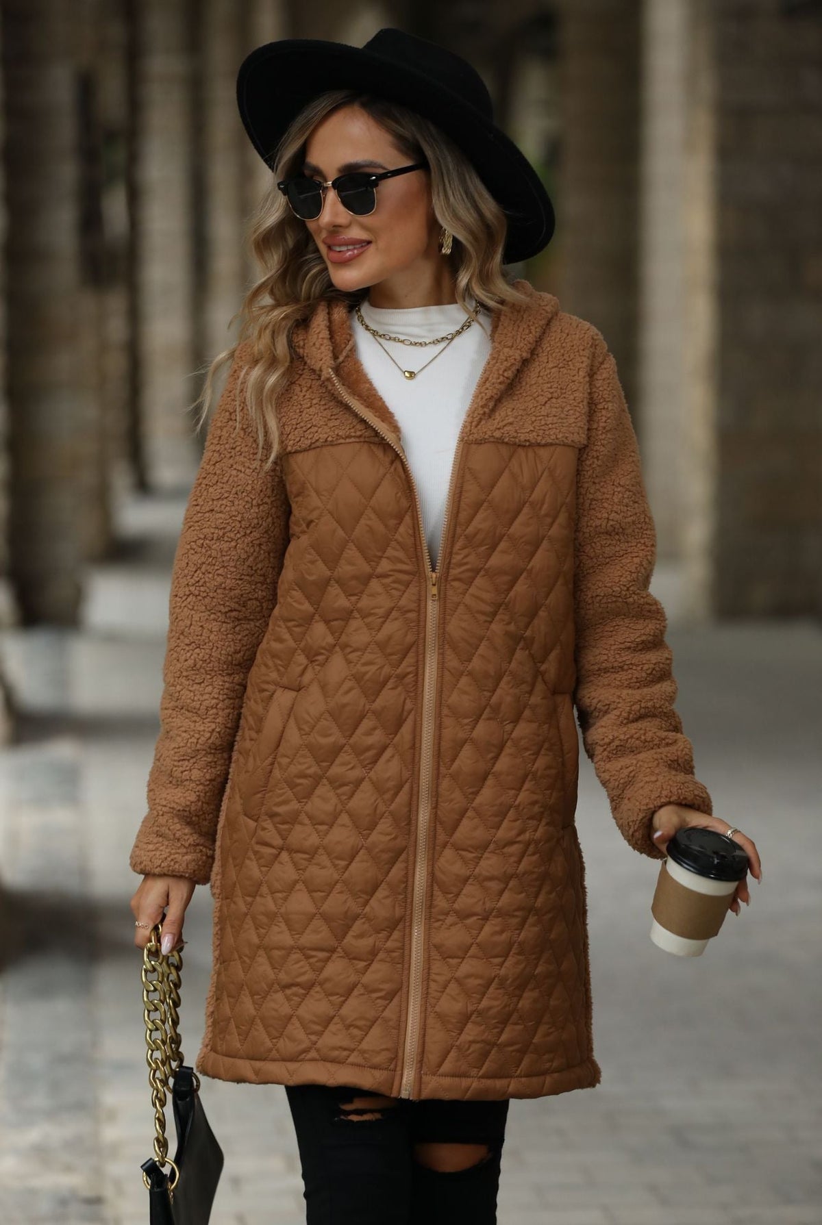 Loose Hooded Zipper Plush Coat