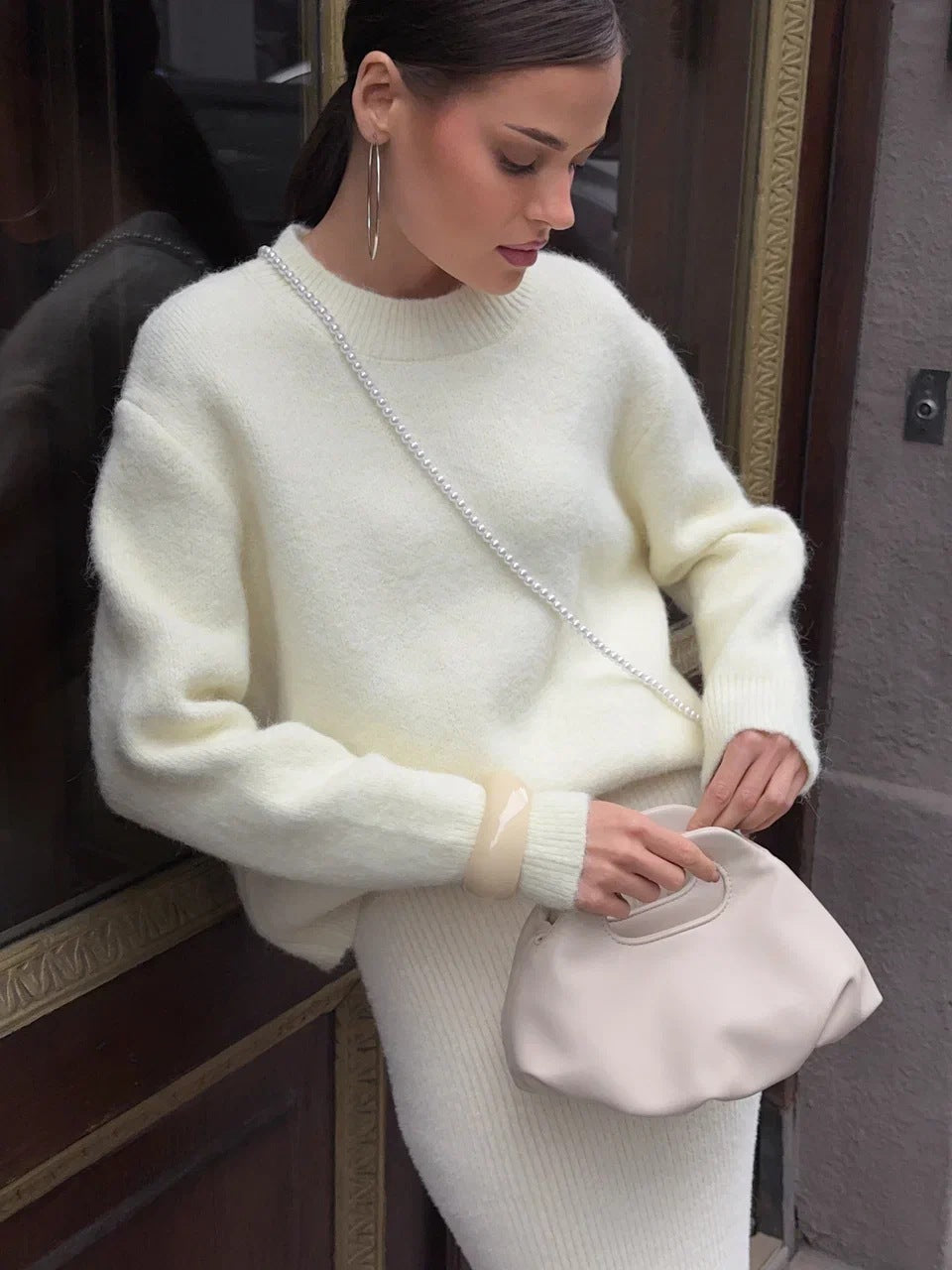 Loose Long Wool Alpaca Round Neck Sweater