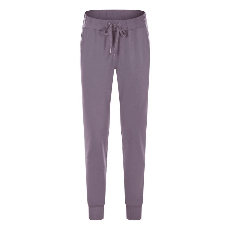 Elastic Lace-up Waist Simple Straight Cropped Pants