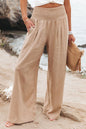 Cotton Linen Elastic Waist Wide Leg Pants