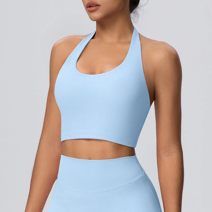 Solid Color Halter Nude Feel Vest Top Chest Pad Sports Bra Underwear