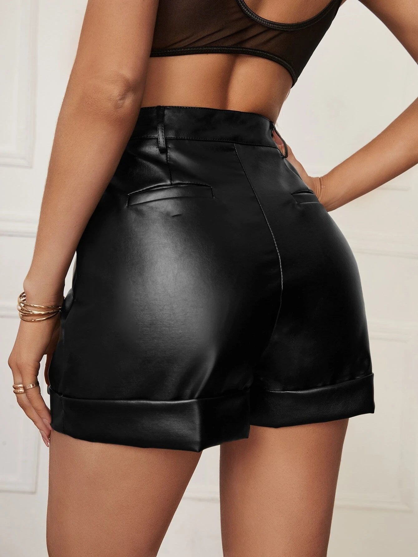 Faux Leather Pleated Shorts