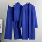 Knitting Suit Women Shawl Turtleneck Vest Wide Leg Pants Three Piece Set