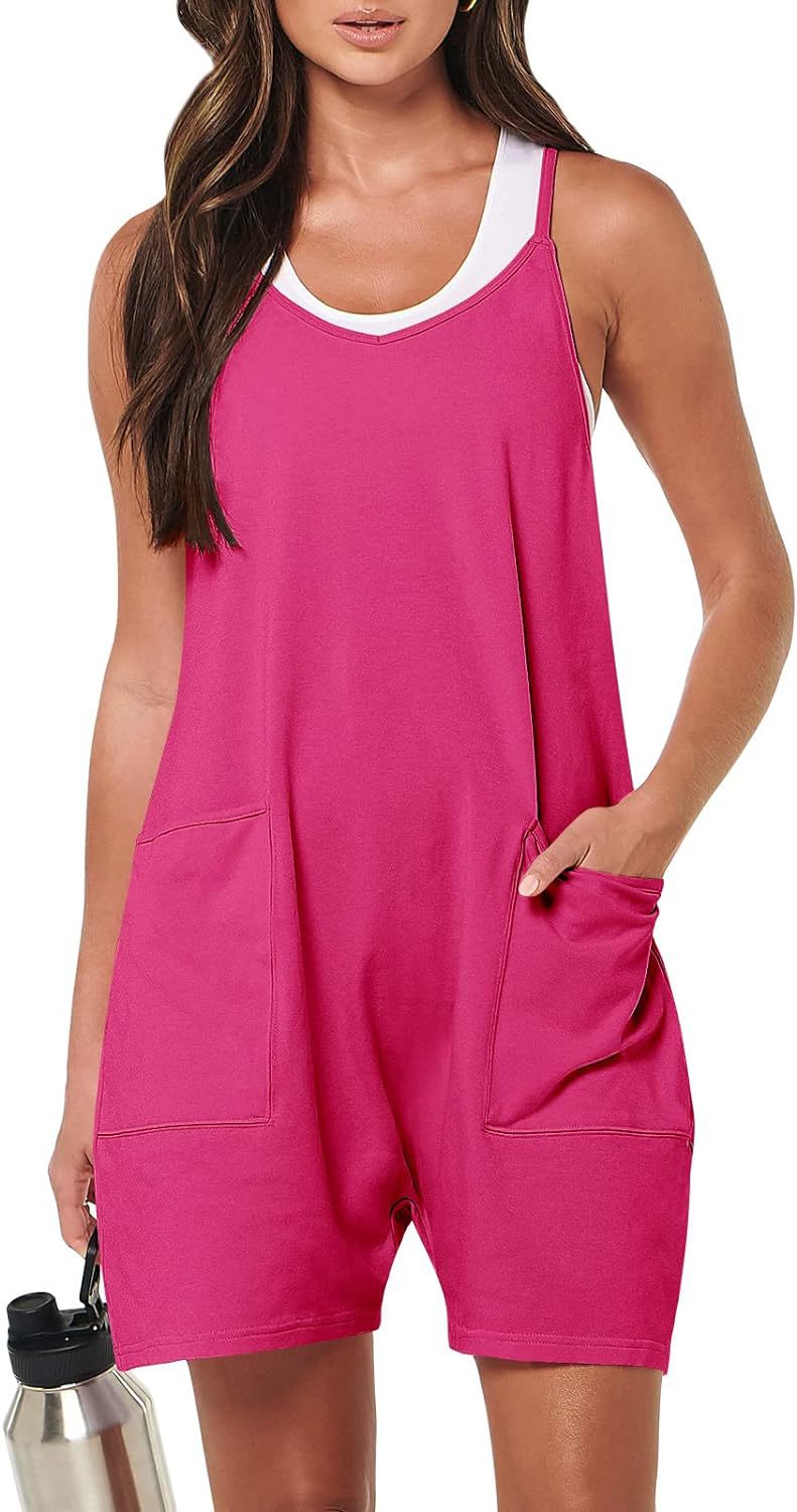 Casual Pocket Spaghetti Straps Knitted Shorts Jumpsuit