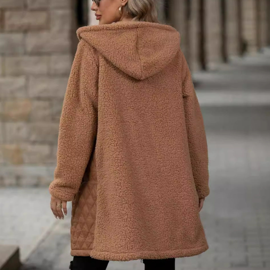 Loose Hooded Zipper Plush Coat