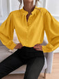 Elegant Solid Color Collared Long Sleeve Top