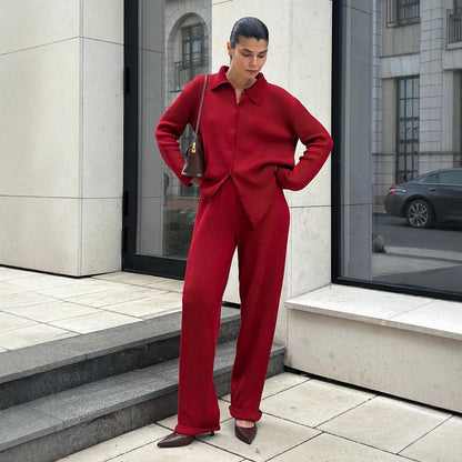 Loose Office Bedford Cord Sweater Two-Piece Sets