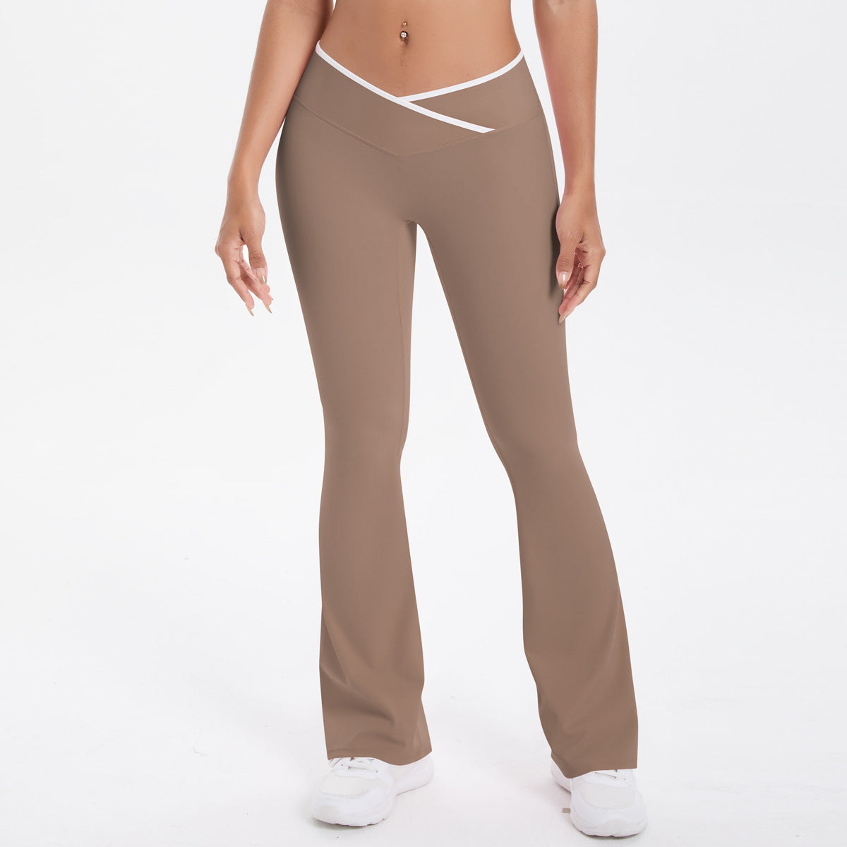 Nude Feel Skinny Cross High Waist Wide Leg Bell Bottom Sport Pants