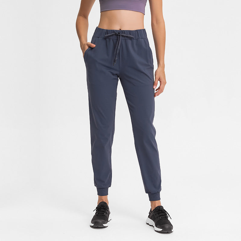 Elastic Lace-up Waist Simple Straight Cropped Pants