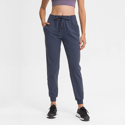 Elastic Lace-up Waist Simple Straight Cropped Pants