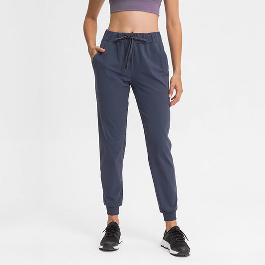 Elastic Lace-up Waist Simple Straight Cropped Pants