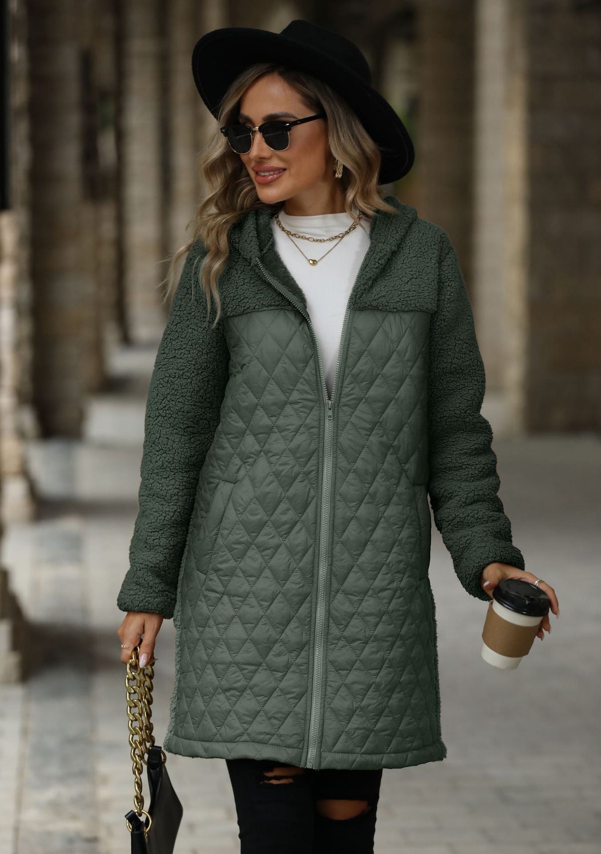 Loose Hooded Zipper Plush Coat