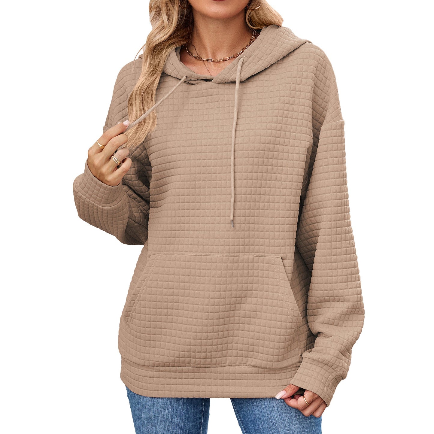 Solid Color Hooded Pocket Loose Pullover