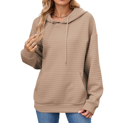 Solid Color Hooded Pocket Loose Pullover