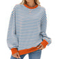 Striped Round Neck Contrast Color Long Sleeve
