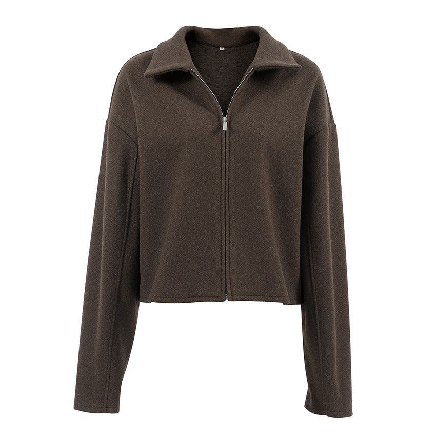 Polo Collar Zipper Woolen Casual Jacket